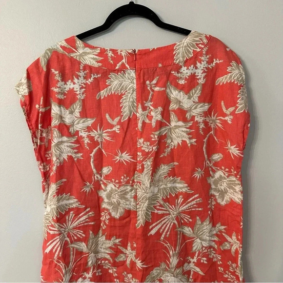 J. Jill Women's 100% Linen Floral Shift Dress in Coral with Cap Sleeves Sz M GUC - Picture 8 of 9